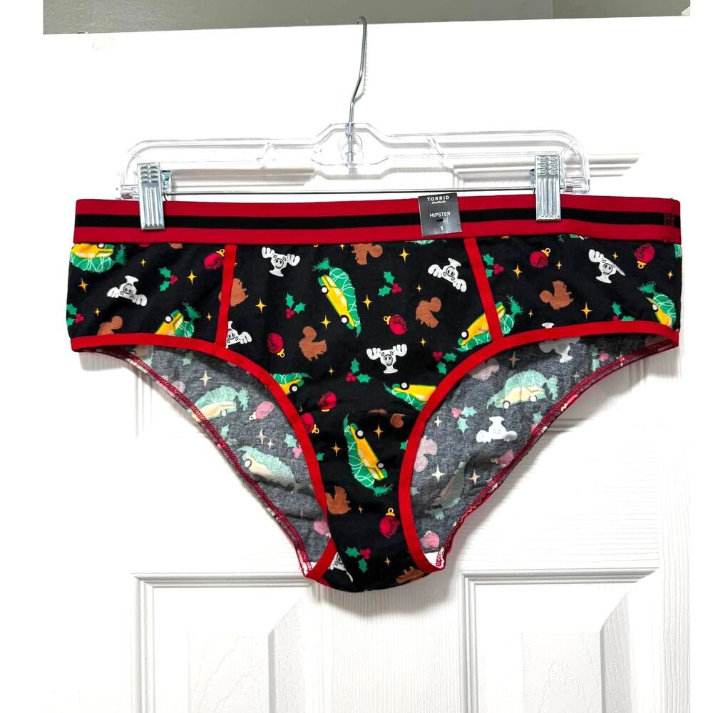 Torrid 1 National Lampoons Christmas Vacation Black Hipster Panty Panties 1X New